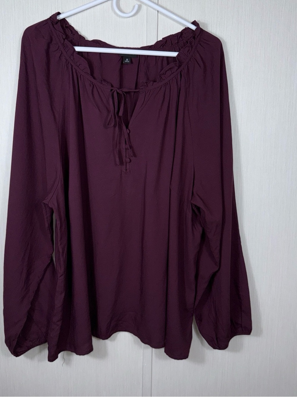 torrid L Plum Peasant Tunic Blouse Ruffle Neck Balloon Sleeves